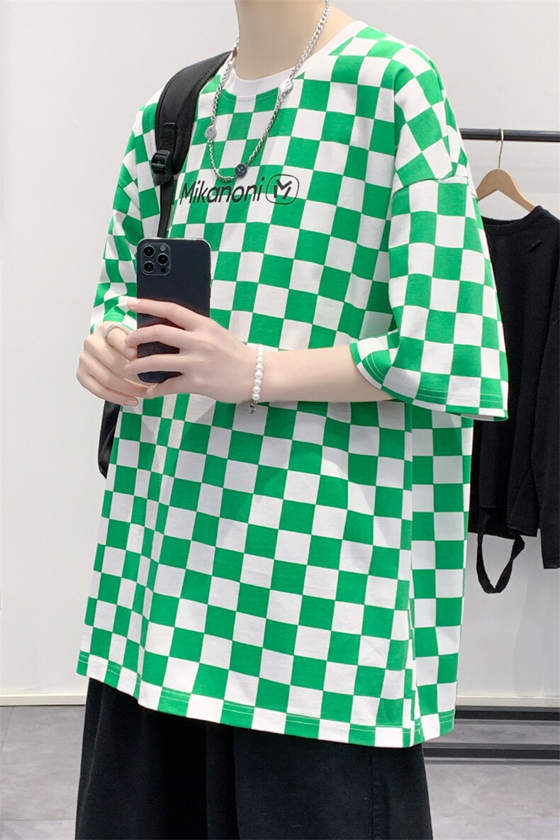 夏上新港风格子纯棉半袖男女创意棋盘格T恤短袖1488-P38控价58,男装T恤,电商A441-1