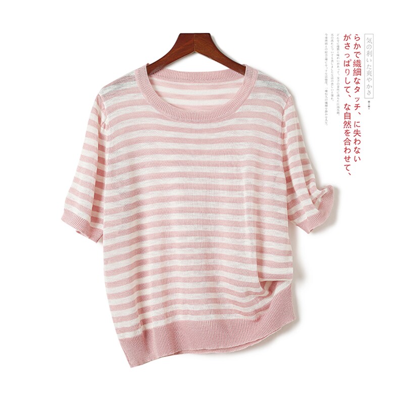 2025年夏季竹节麻条纹短袖,针织衫/毛衣,阿娇羊绒