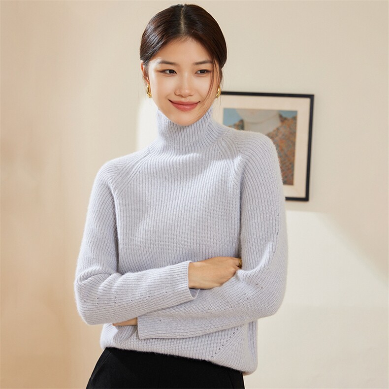 时尚百搭女士高领羊绒衫舒适保暖显瘦插肩设计,女装羊绒衫,澳冬特羊绒