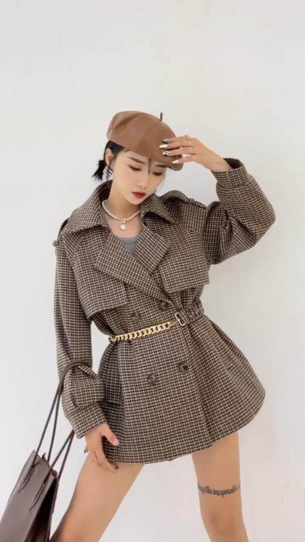 铁链款毛呢大衣，其它，加蝶丽