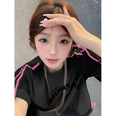 抖音得物品质二开240克宽松纯棉美式潮牌印花三条杠中性风短袖T恤，男装T恤，电商A486-1