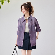 2026春季新款紫色渐变牛仔衬衫女设计感小众纯棉上衣休闲宽松外套，女装衬衫，艾米