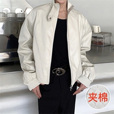 美式复古夹棉加厚机车服男女痞帅秋冬新品短款宽松外套黑色皮衣男，男装皮衣，星座505-2（原电商A260-1)