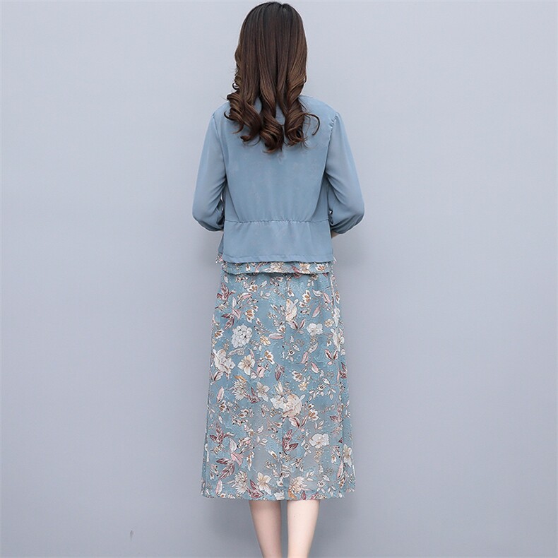 现货雪纺连衣裙早春款女装2023年新款时尚洋气妈妈两件套装裙子夏,女装套装/套裙,琦鑫阁（原依鑫阁）