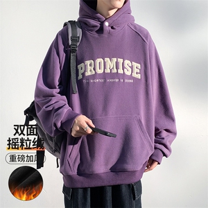 2023秋季新款港风加绒加厚撞色字母印花套头连帽卫衣 23151-P58图片