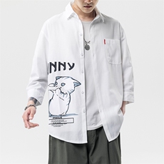 2021夏季新款无影墙日系大码男猫咪印花宽松七分袖衬衫C3005-P45，男装衬衫，电商A001