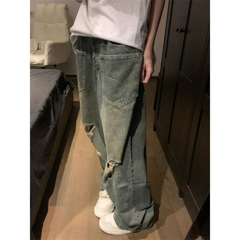 美式复古口袋反穿设计阔腿牛仔裤小众破洞拖地裤1008-L70255-p52,男装牛仔裤,星座1008