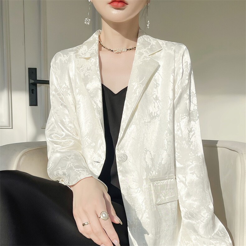 新中式轻国风西装外套女2025新款高级感醋酸缎面提花西服小众上衣,女装西装,佳绒高端店