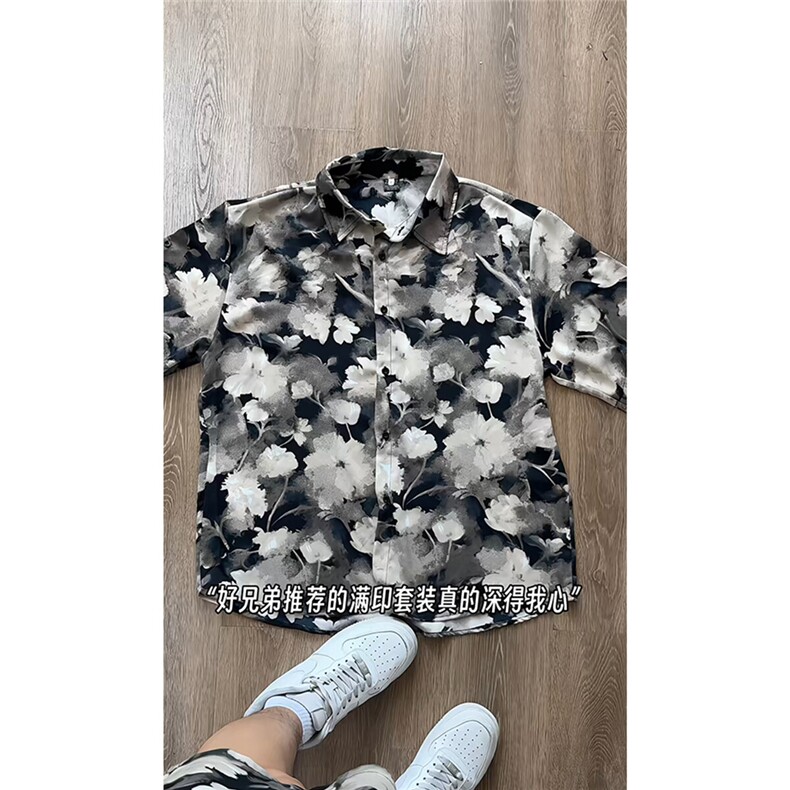 短袖衬衫男+短裤男套装男100%聚酯纤维M-5XL大码TZ78723P50控98，男装牛仔裤，星座226-1