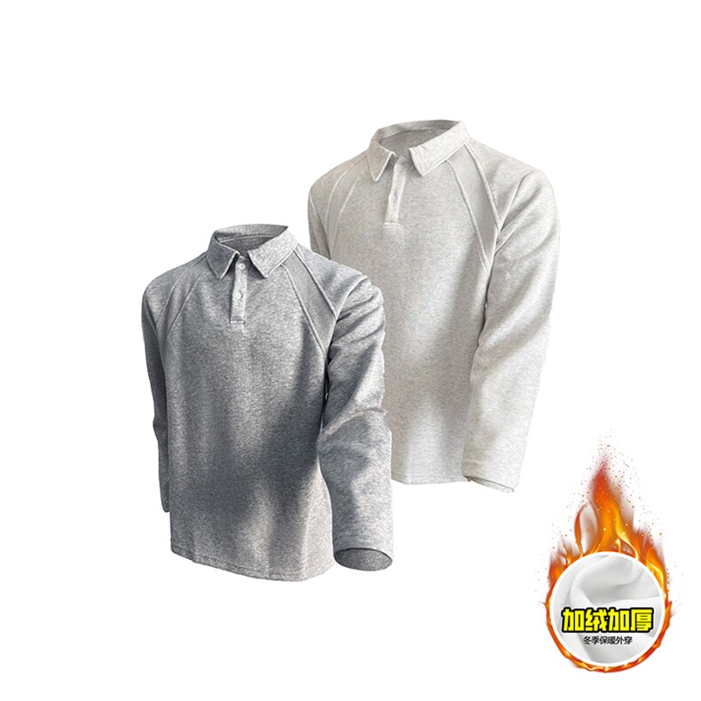 抖音得物高品质美式高街重磅曼巴棉结构螺纹拼接翻领卫衣长袖T恤，男装T恤，电商A486-1