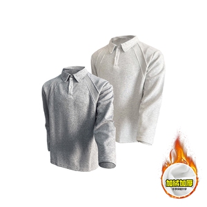 抖音得物高品质美式高街重磅曼巴棉结构螺纹拼接翻领卫衣长袖T恤,男装T恤,电商A486-1