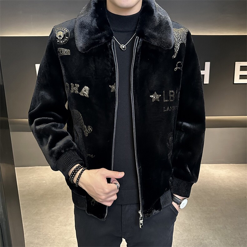 冬男士翻领外套中年商务休闲金貂绒夹克保暖上衣ZX6666-P220图片