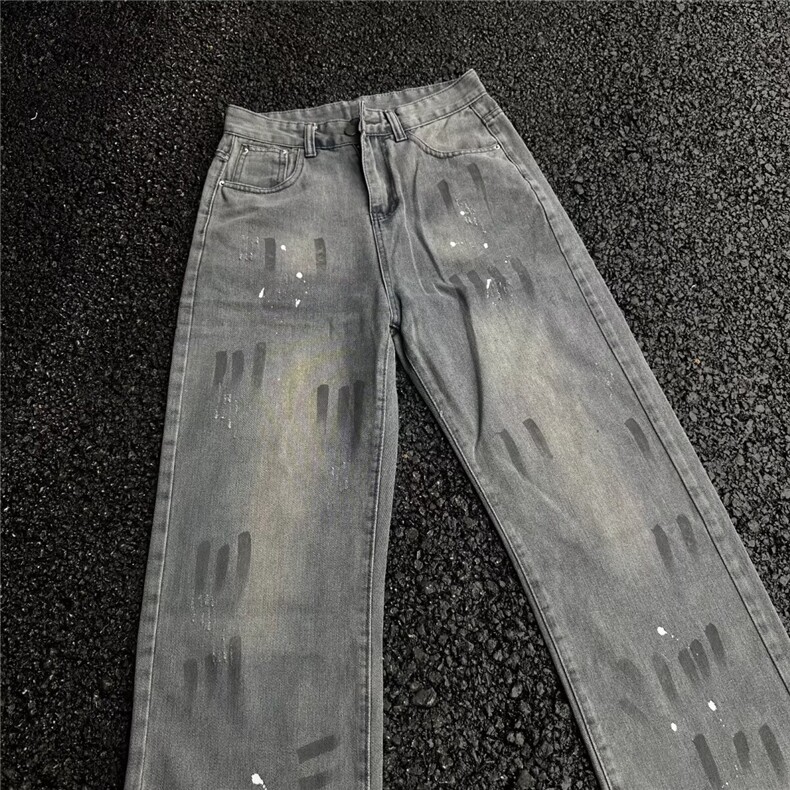 美式波点扎染高街vibe牛仔裤痞帅裤子复古微喇直筒裤K7071-P47,男装牛仔裤,电商B245