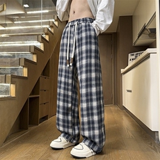 2026春季新款复合牛奶丝大码直筒格子休闲裤男K56531-特P35控69，男装休闲裤，电商A001