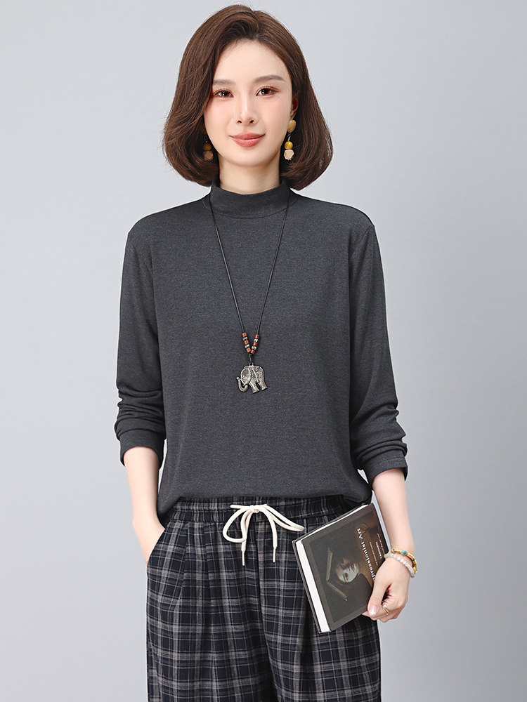 简约打底衫2025秋季新款衣服女装棉法式气质修身上衣,女装T恤,江忆布依