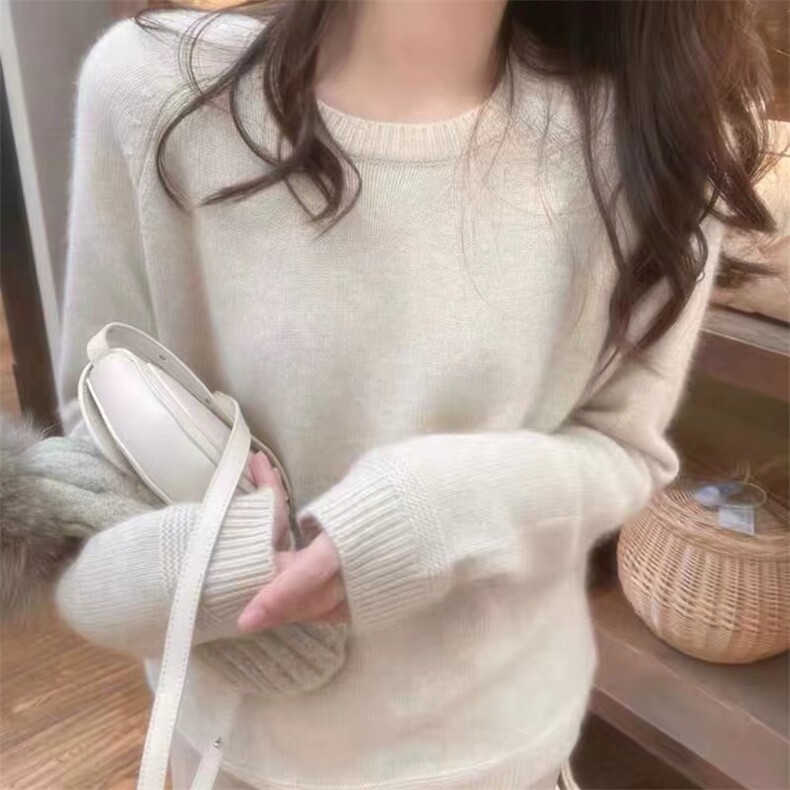 温柔甜美风针织衫女圆领宽松减龄软糯毛衣时尚气质针织衫,针织衫/毛衣,半城羊绒