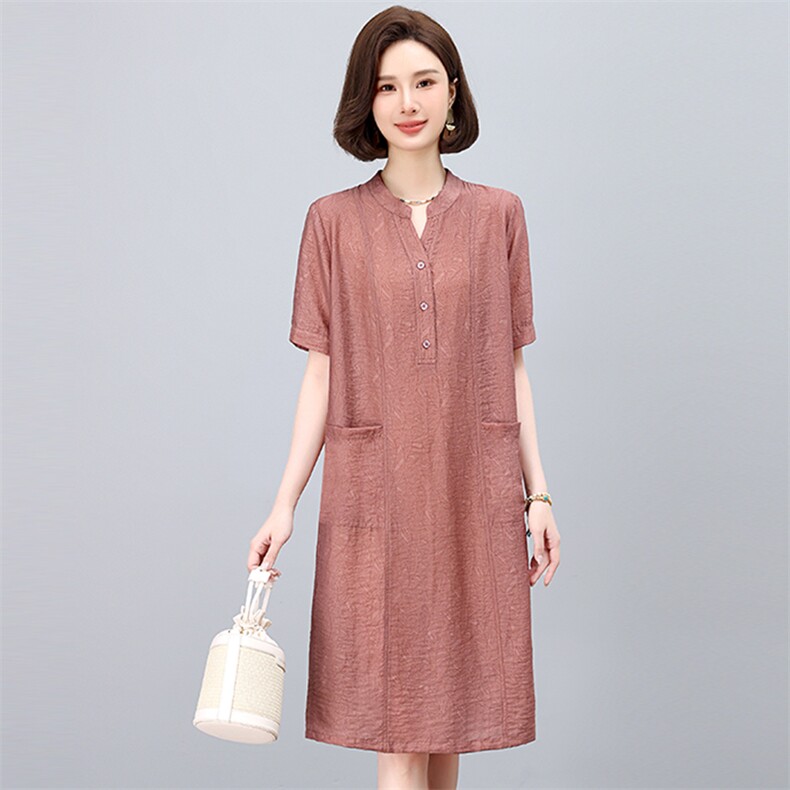 夏季薄款天丝连衣裙女2025年新款中年妈妈宽松遮肚子显瘦减龄裙子,女装连衣裙,悦见她