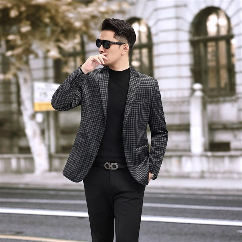 新款男士西装外套青年商务秋季休闲纯色西服6807P155，男装西服，电商D225