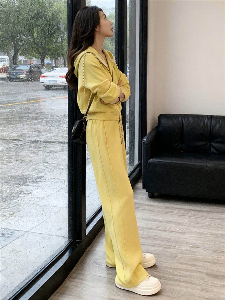 设计高级感休闲运动套装春季季新款气质减龄连帽卫衣直筒裤两件套,女装套装/套裙,江南