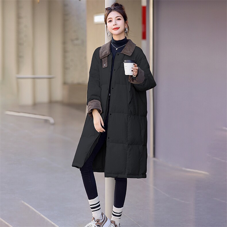 长款咖色羽绒服女2023冬季新款今年流行的小个子韩版气质简约小众,女装羽绒服,曼娅璐
