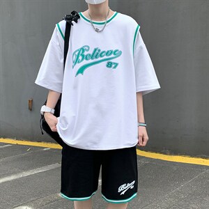 新款夏季潮流篮球服男装吸汗透气纯棉短袖T恤休闲套装F311P58图片