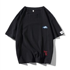 2021夏季新白砖墙日系大码男风刺绣棉麻亚麻短袖T恤T185-P30，男装T恤，电商A001