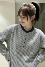 [网图]春季休闲长袖T恤撞色细条纹半开亨利领男C61328-TP3569，男装T恤，电商A102
