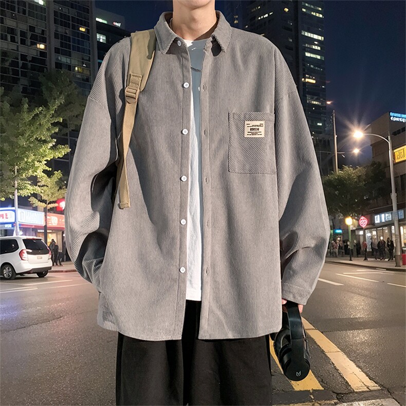 衬衫男秋季新款港风宽松大码灯芯绒长袖衬衣CS025-P38，男装衬衫，星座214-3