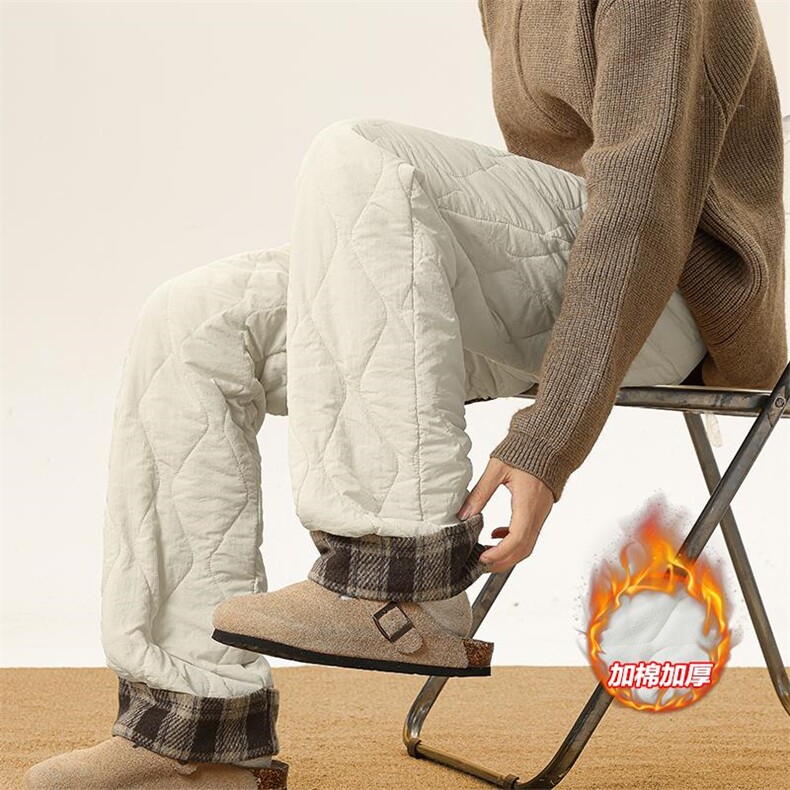 冬季葫芦纹翻边拼接格子大码舒适夹棉棉裤男K24155J加棉特P33控65，男装棉裤，电商A001-1