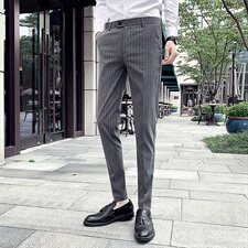 A450-ZD90春夏英伦条纹休闲西裤长裤发型师，男装休闲裤，星座1904A
