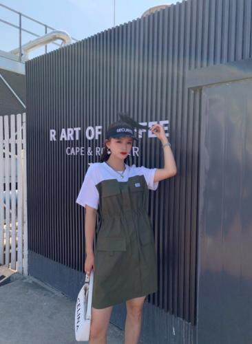 夏季新款韩版拼接连衣裙，女装连衣裙，红头发儿