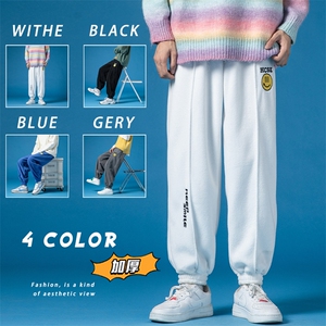 2025冬季新款男装笑脸休闲裤子加厚保暖萝卜卫裤长裤白 GK39-P50图片