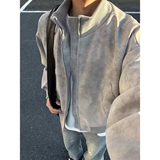 夹克复古扎染皮衣外套男秋冬款拼接设计飞行员短款棒球服JL7271，男装皮衣，星座1116A（原606A-3）