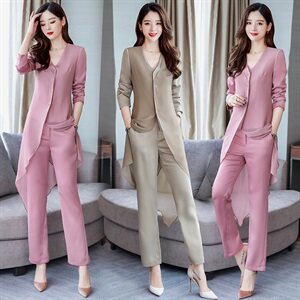 阔腿裤潮流拼接气质时尚休闲V领套头纯色长袖不规则2021年春季套,女装套装/套裙,盈茜