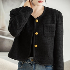 优雅气质小香风短外套百搭显瘦黑色毛呢上衣时尚淑女必备单品，女装短外套，佳绒高端店