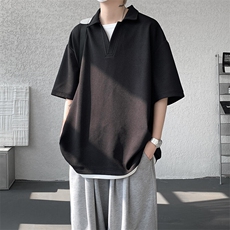 8XL-M假两件V领短袖t恤男夏翻领半袖宽松重磅华夫格大码DT001P40，男装T恤，电商B312