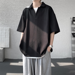 8XL-M假两件V领短袖t恤男夏翻领半袖宽松重磅华夫格大码DT001P40图片