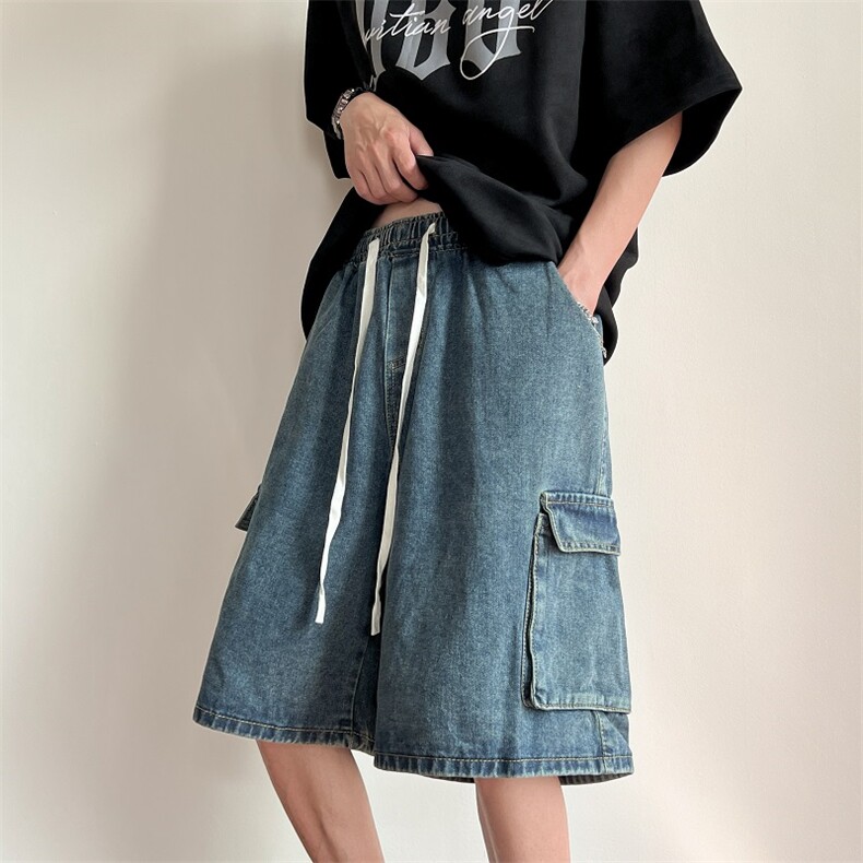 抖音品质-潮流工装牛仔短裤松紧腰宽松休闲五分裤NZ045-P45,男装牛仔裤,星座808A-1