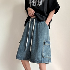 抖音品质-潮流工装牛仔短裤松紧腰宽松休闲五分裤NZ045-P45，男装牛仔裤，星座808A-1