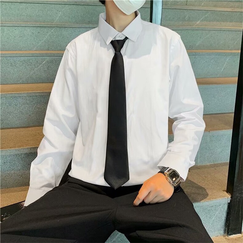 送领带白色长袖衬衫男情侣韩版港风学生班服学院风衬衣CS10-p30,男装衬衫,星座1008-1