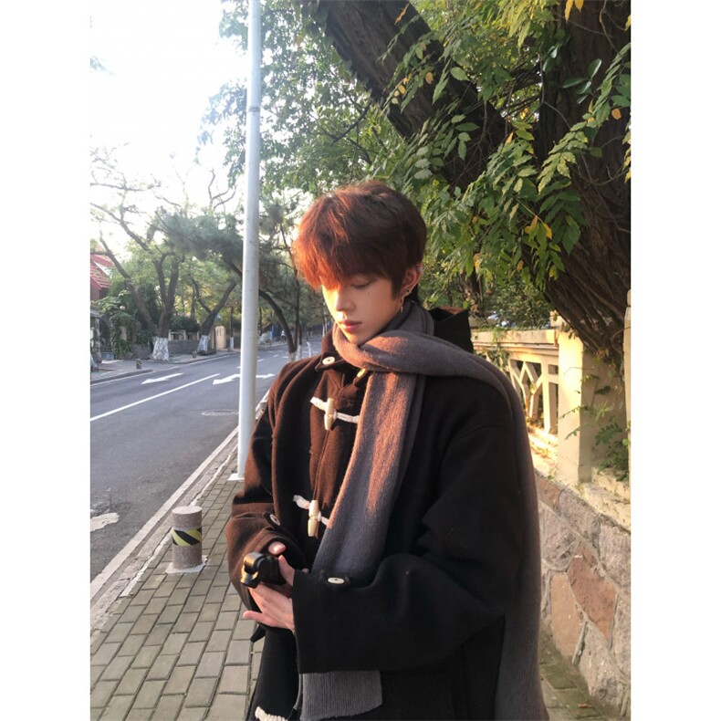 冬季毛呢加绒痞帅韩系长款风衣CF071-P105，男装风衣，星座313A(原308A-2)