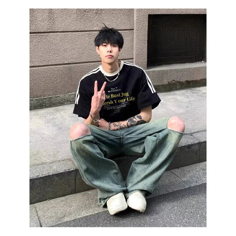 夏季美式高街重磅纯棉三条杠织带撞色男女短袖T恤ZD602-特P30,男装T恤,电商A486-1