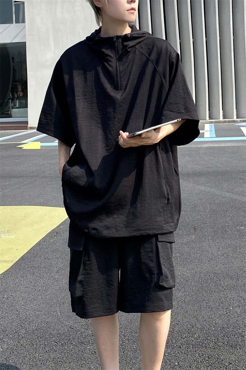 简约设计感高级廓形工装宽松短裤套装短袖套装TZ996P85控118,男装T恤,电商A157