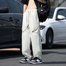 裤子男春秋款宽松垂感直筒休闲裤痞帅拼接黑色束脚工装裤kZ05，男装休闲裤，星座1116A-1（原606A）
