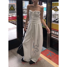 珍珍很懒美式复古烫钻蛇纹印花休闲裤女街头宽松运动卫裤，女装休闲裤，星座1210-1