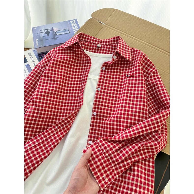 档口现货红色格子腊肠狗刺绣衬衫男春秋情侣装CS255LL特P38，男装衬衫，星座1007（原301D）