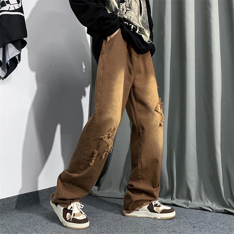 日系复古秋冬宽松直筒长裤男高街ins潮牌阔腿裤牛仔裤K5204-P45,男装牛仔裤,星座512-2