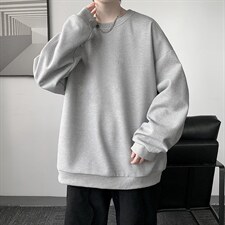 华夫格卫衣圆领卫衣男大码长袖t恤男外套HW76099-P30加绒款-P40，男装卫衣，电商A040