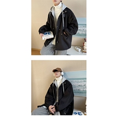 1506-1/GD110/P67假两件连帽外套男士套装春秋季韩版宽松毛呢大衣，男装毛呢大衣，星座1506A