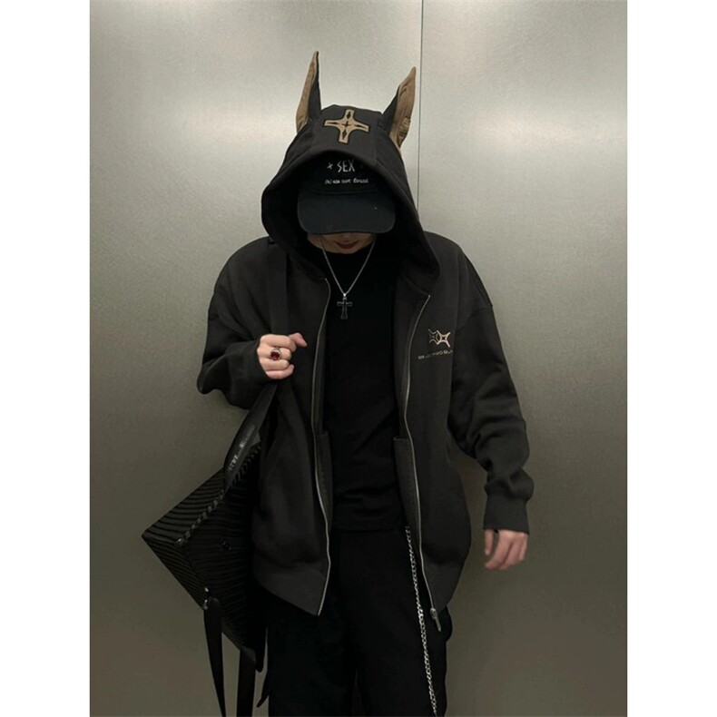 不计后果杜宾犬连帽加绒卫衣男款春季潮牌2025新款情侣装外套,女装短外套,星座706-1
